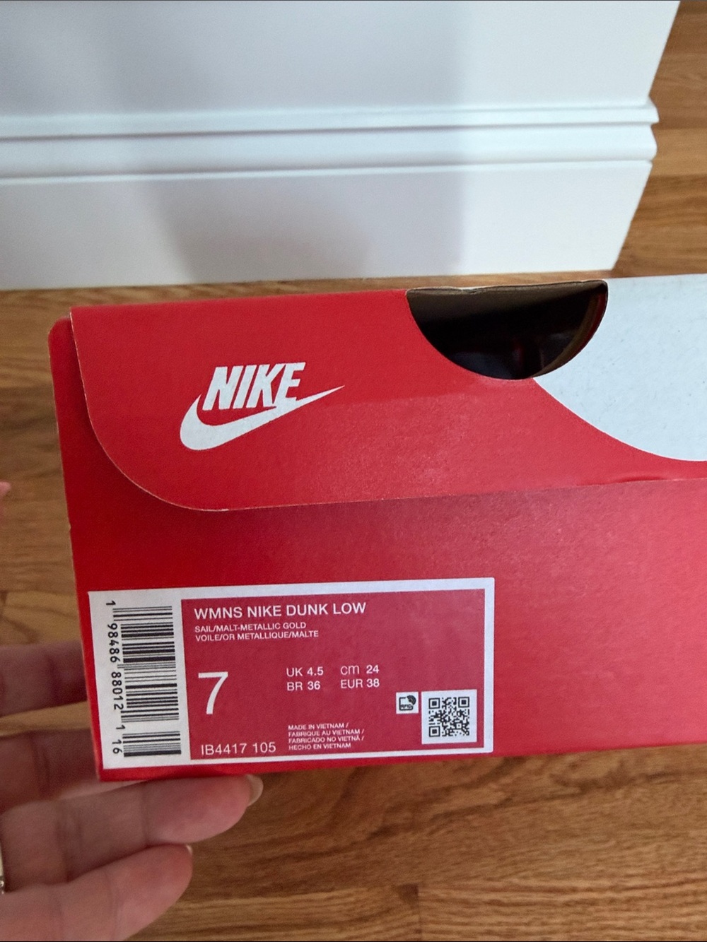 Nike Women’s Dunk Low-Top Sneakers in Taupe and White with Gold Swoosh - Picture 4 of 4